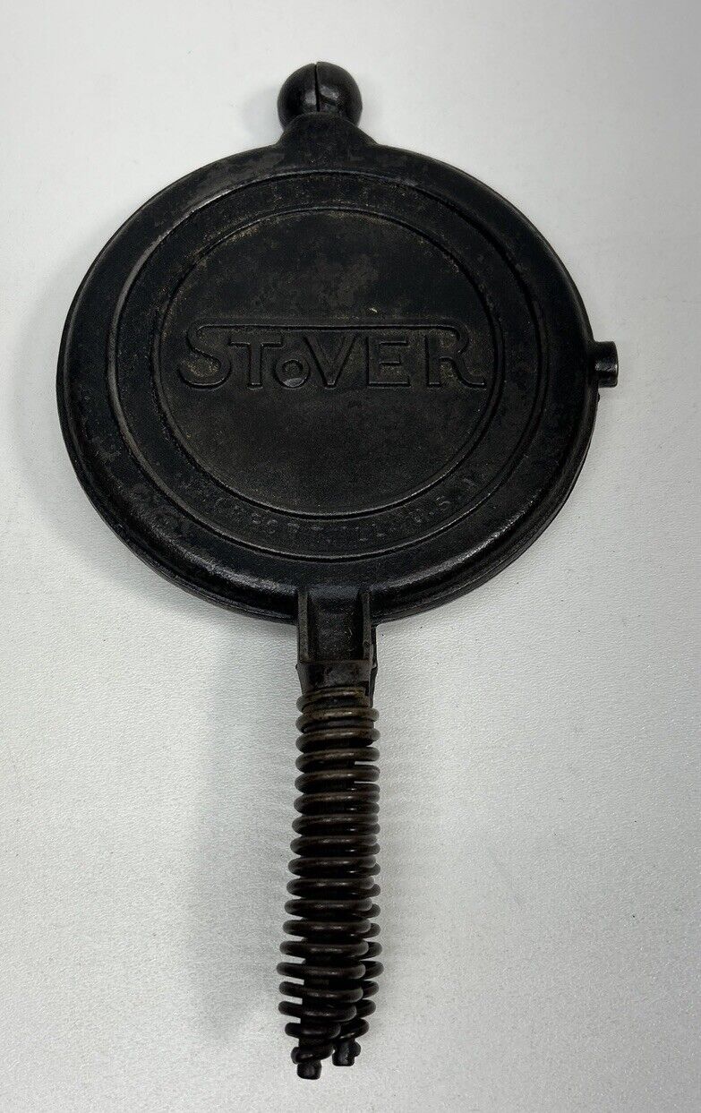 Vintage Stover Cast Iron Waffle Maker, Freeport Illinois 