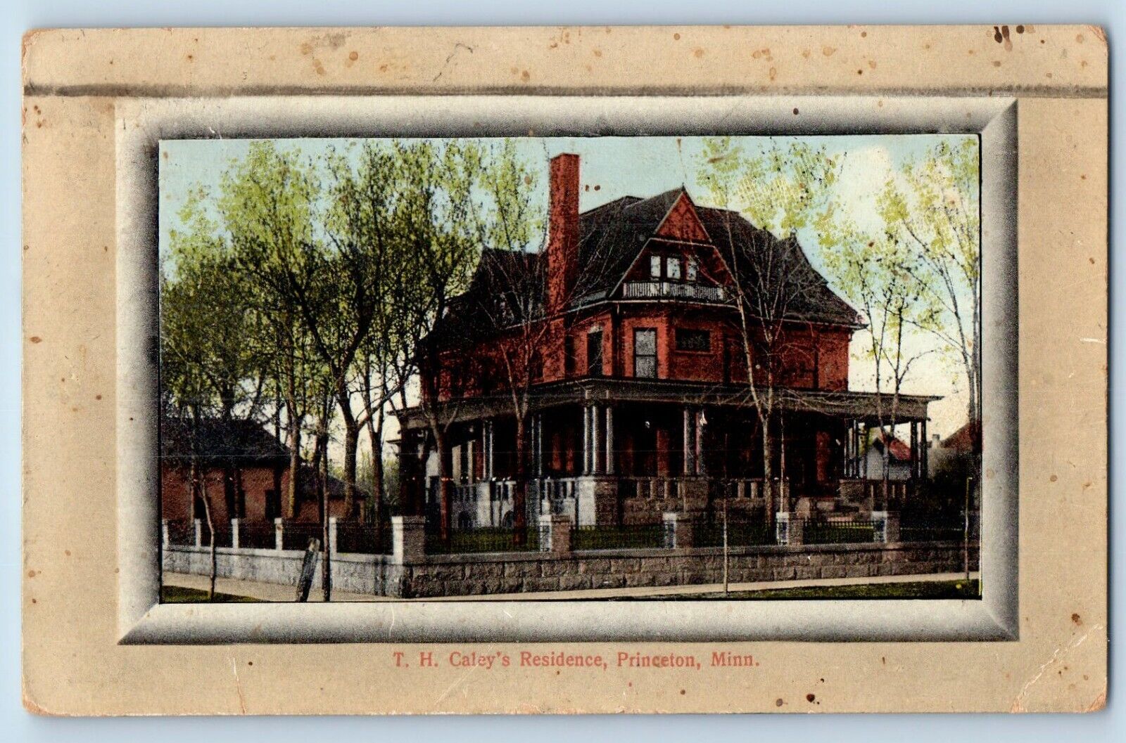 Princeton Minnesota Postcard T. H. Caley Residence Exterior View Building 1910