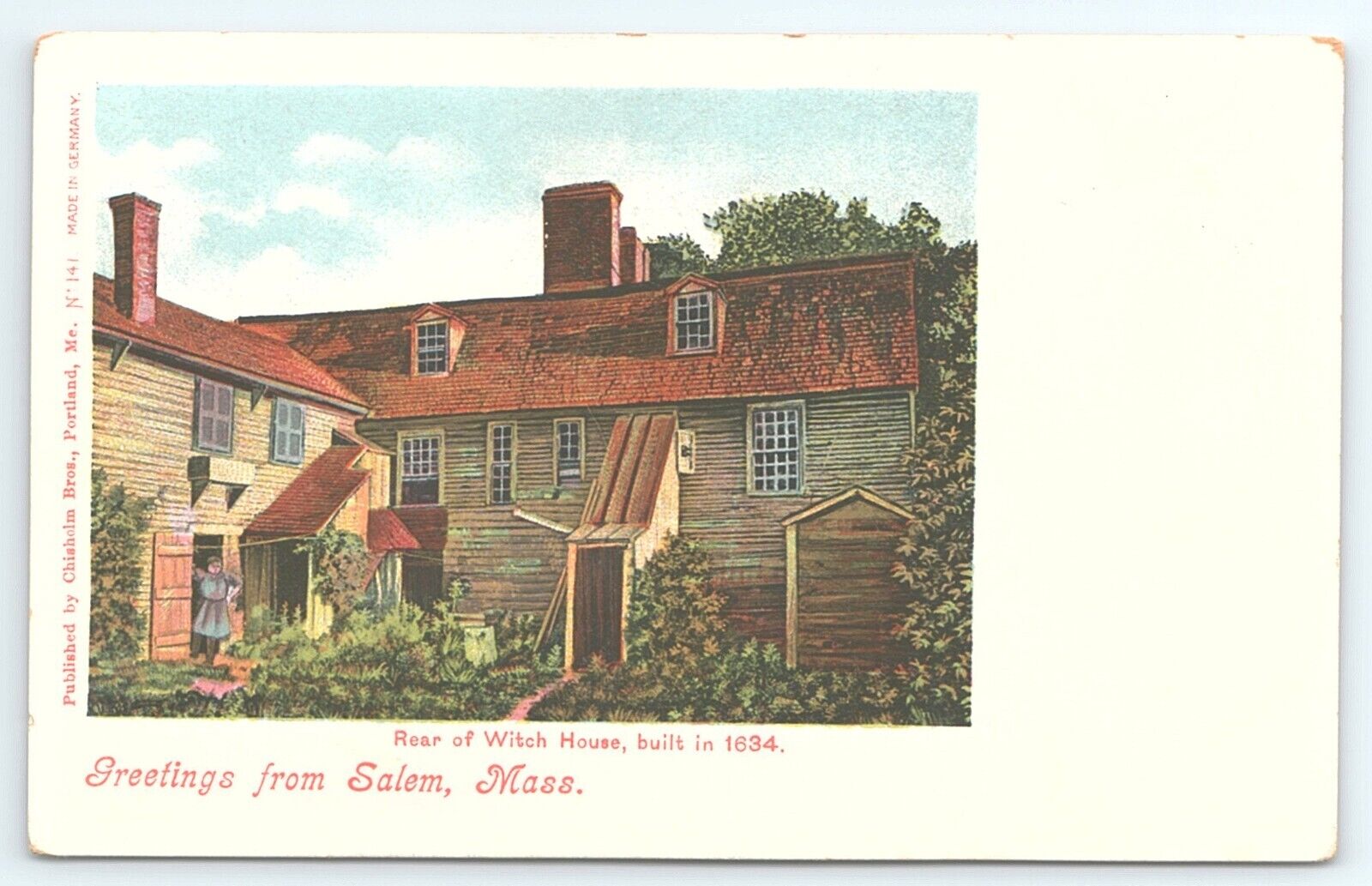 Postcard Greetings from Salem Massachusetts Rear of Whitch House