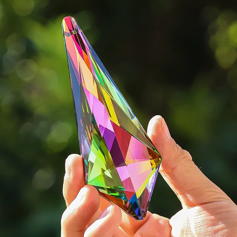 120MM Rainbow Horn Crystal Glass Feng Shui Faceted Prism Pendant Rainbow Maker 