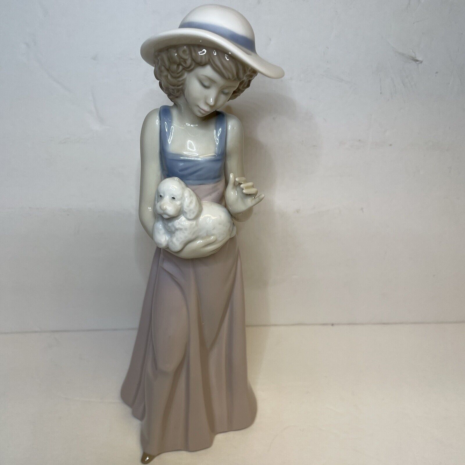 Lladro Nao Figurine Lady W/ White Dog Poodle 1157 10”