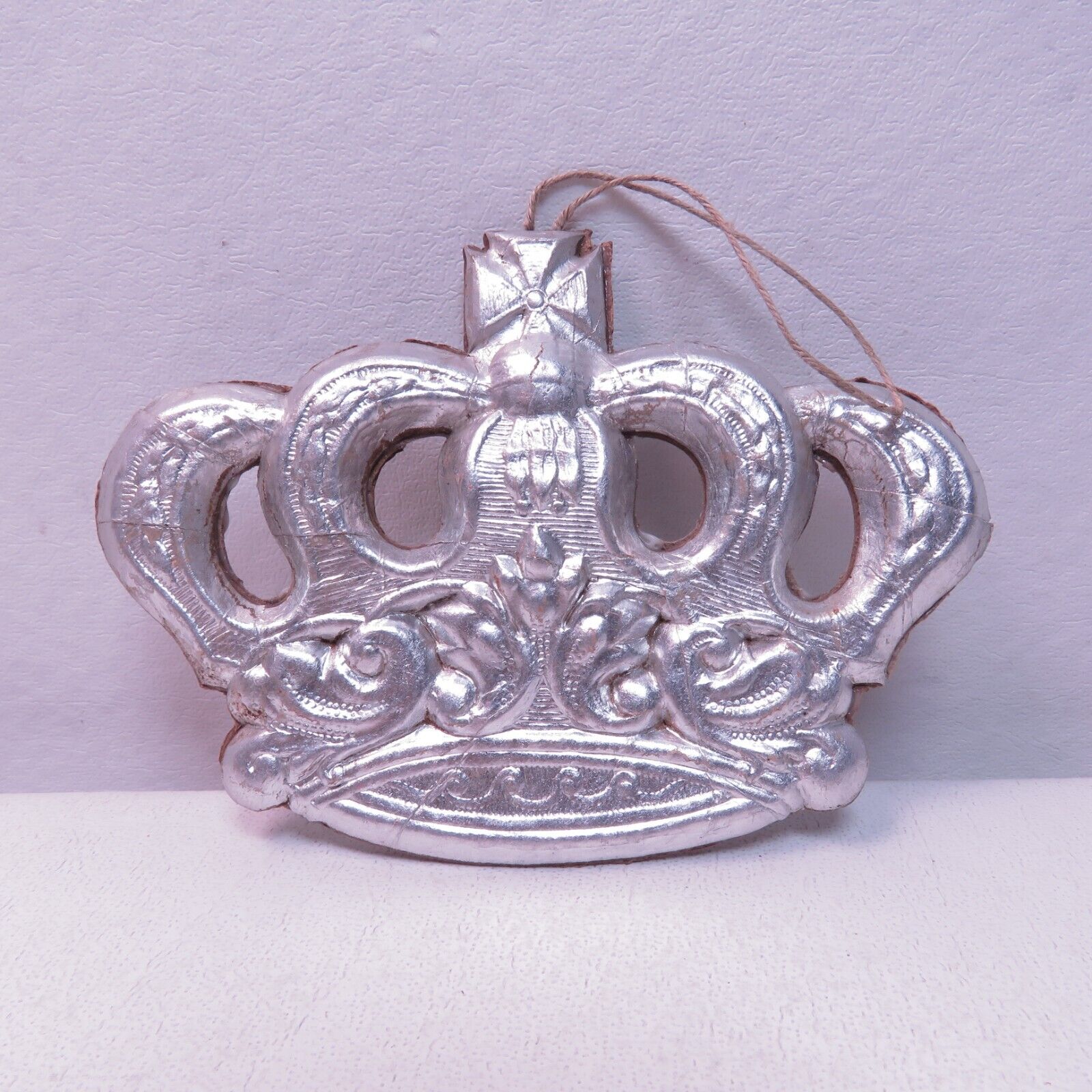 Vintage Antique Dresden Cardboard  Christmas Ornament silver crown