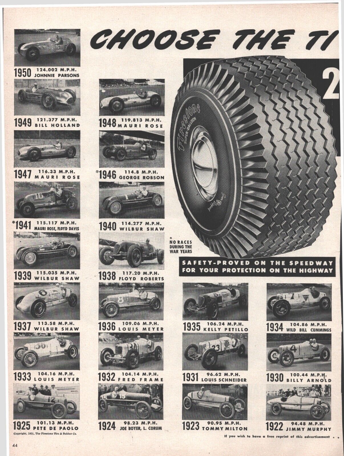 1951 Firestone Tires 2-Page Vintage Original Magazine Print Ad