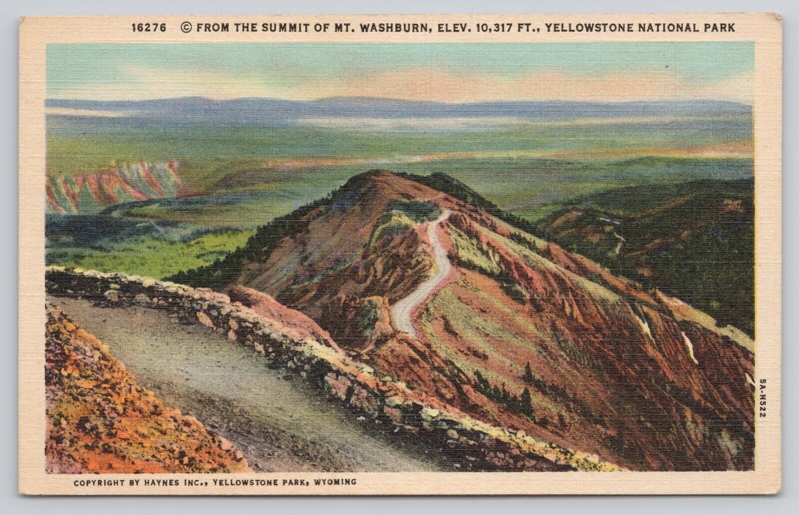 From Summit of Mount Washburn Yellowstone National Park Vintage Linen Postcard