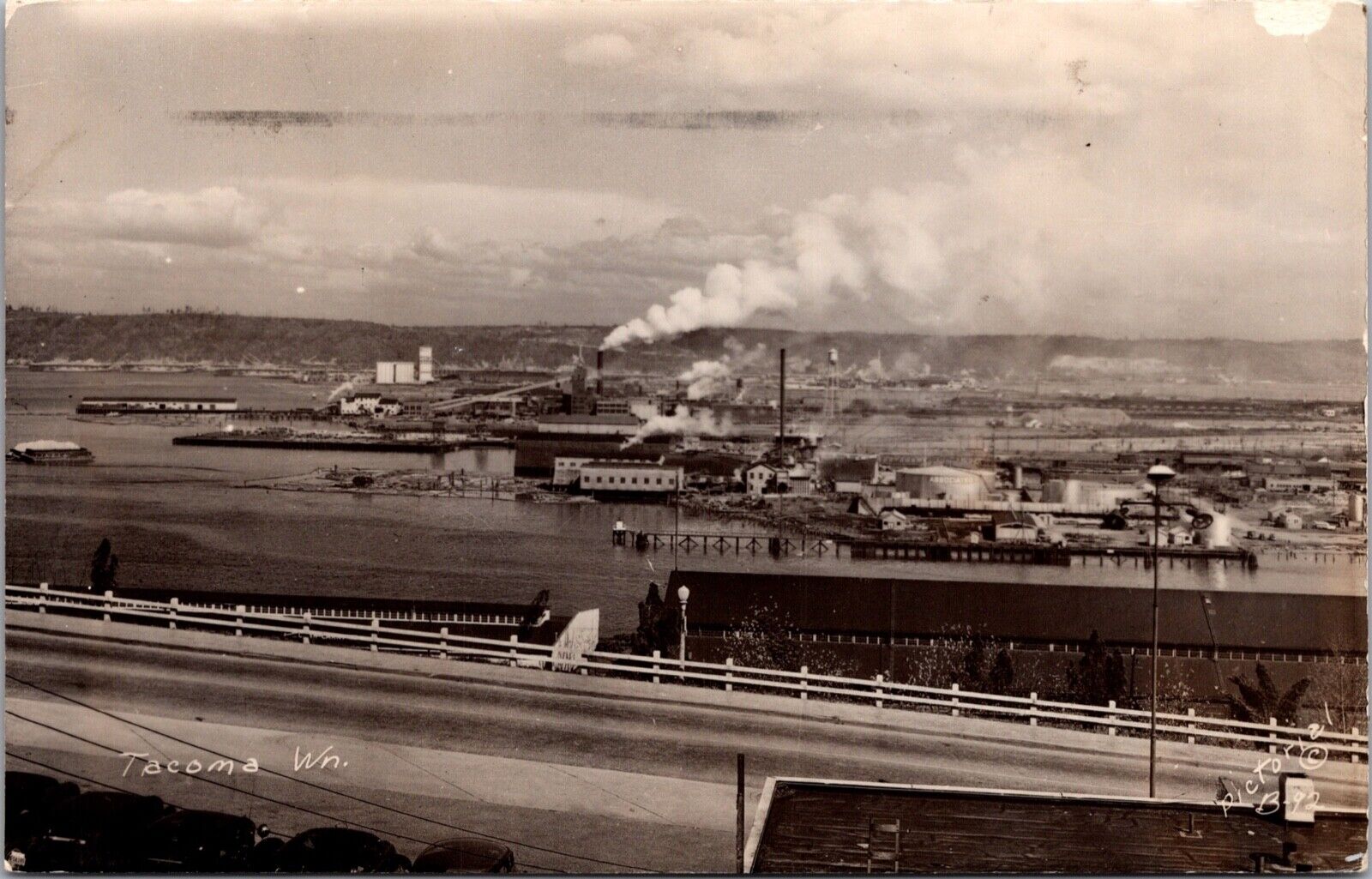 Real Photo Postcard View of Industrial Factory Bay in Tacoma, Washington