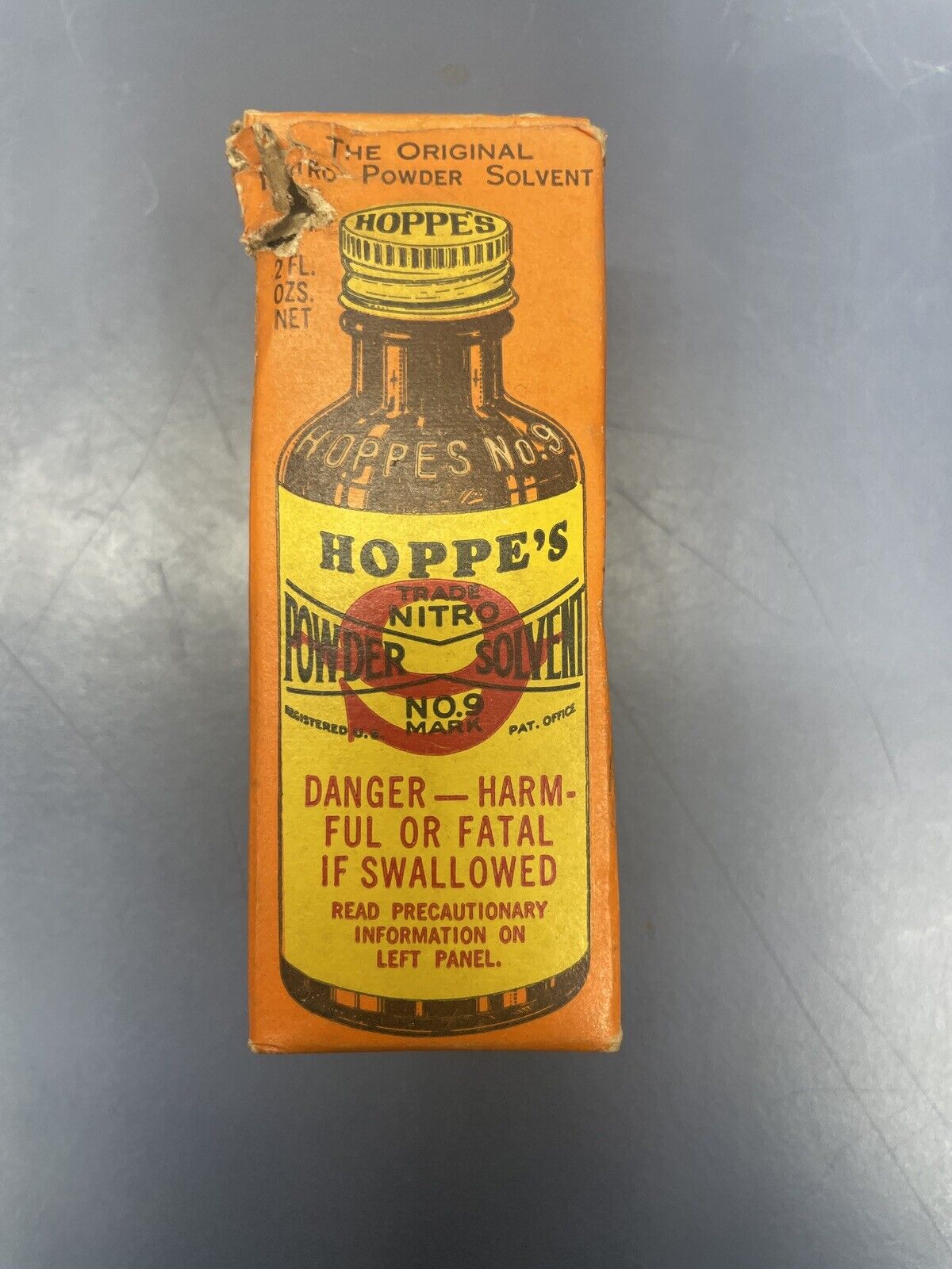 Vintage Hoppe\'s No. 9 Nitro Powder Solvent Bottle With Contents Original Box