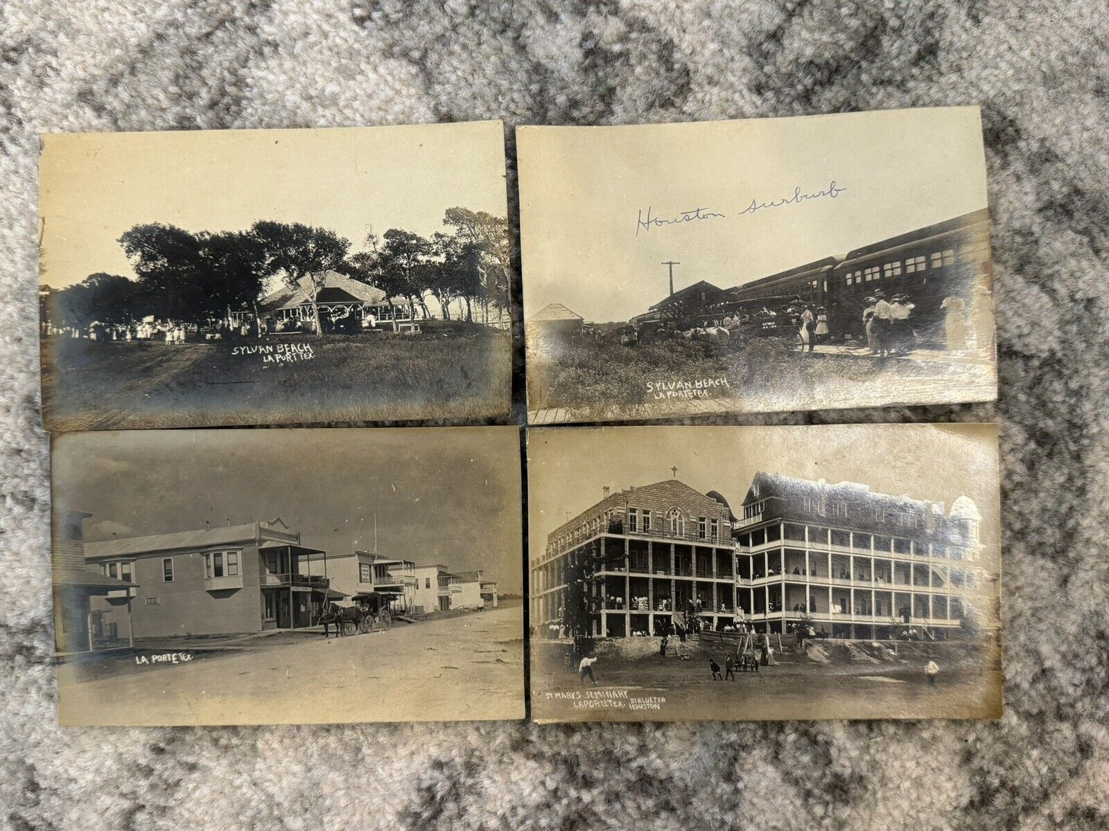 Antique Postcard RPPC Lot of 4 La Porte Texas Train Station Depot Sylvan Beach
