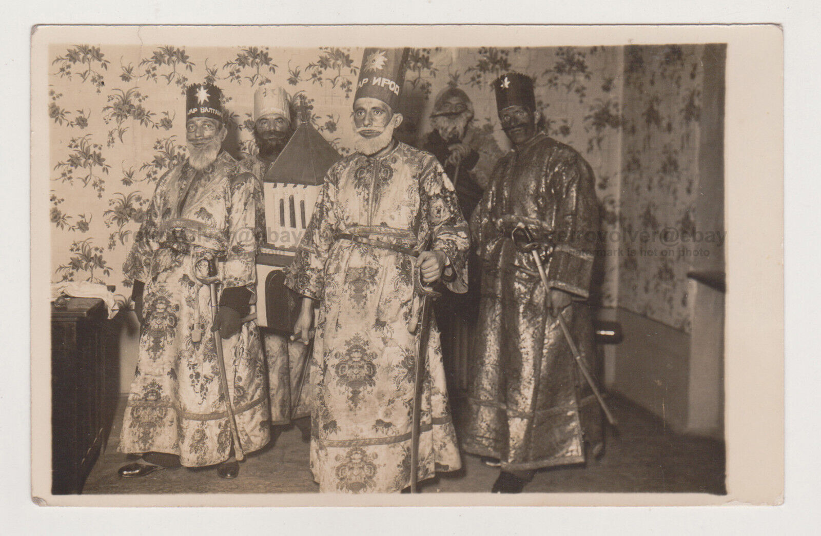 Quirky Group of Men Clad in Uniquely Twisted Costumes Unusual Abstract Antique