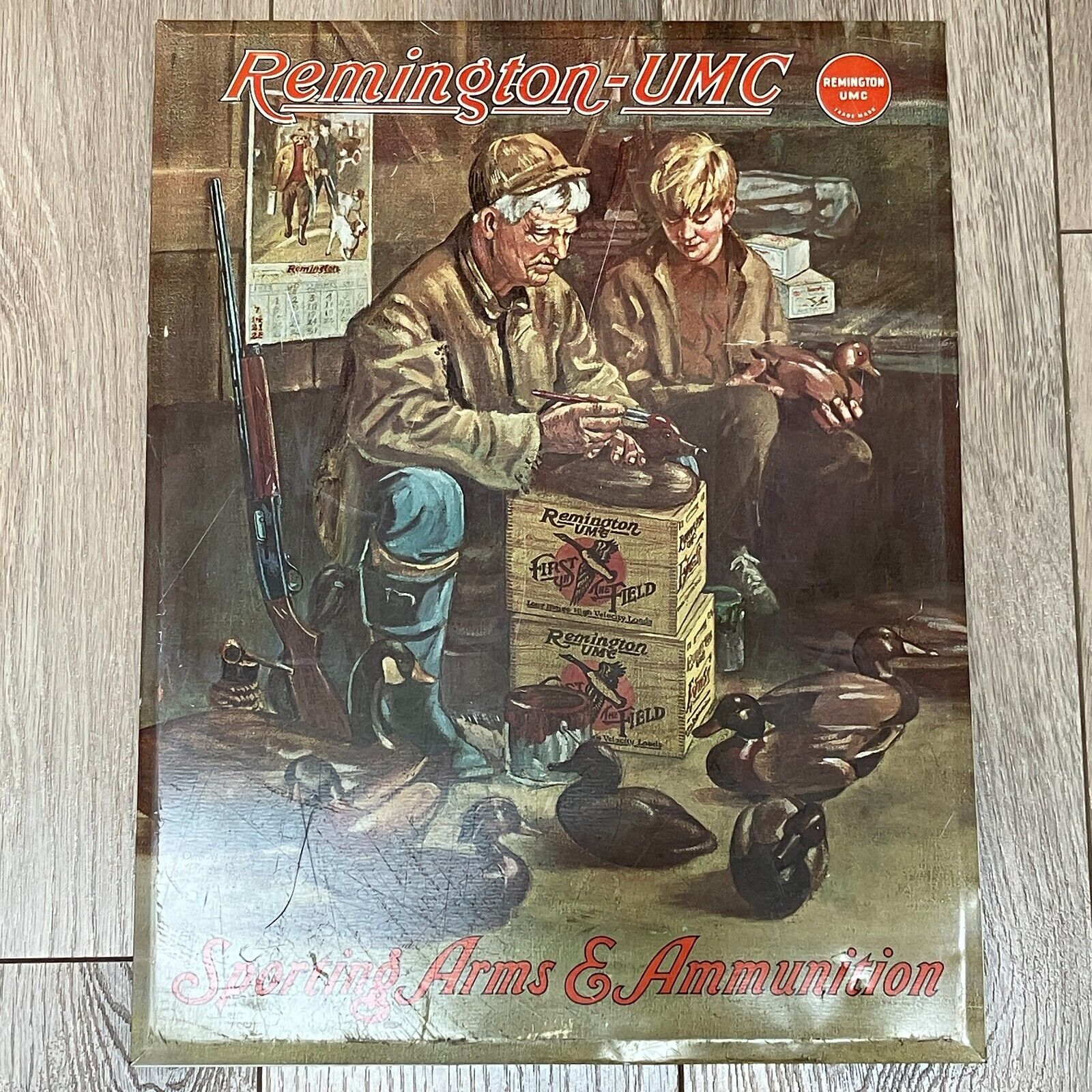 Vintage 1980 Remington UMC Sporting Arms & Ammunition Tin Advertisement Sign