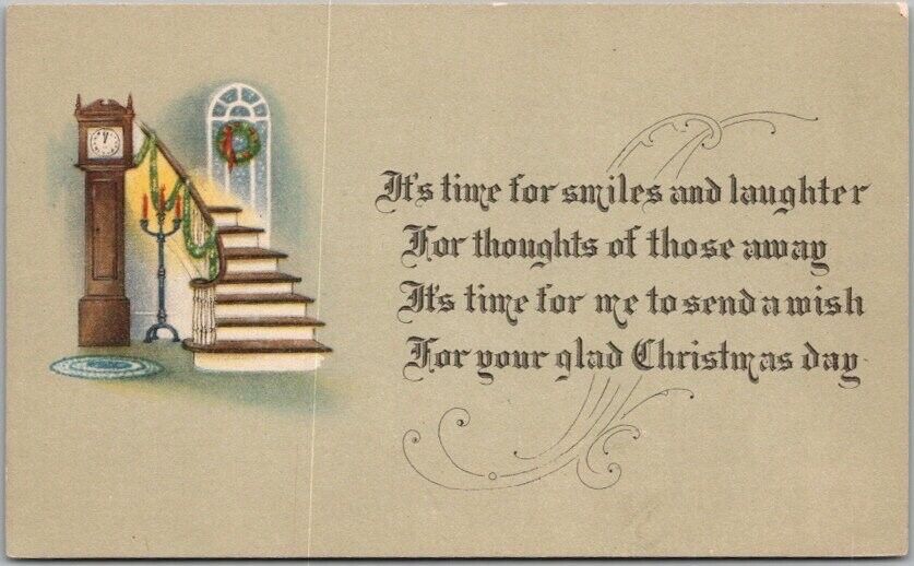c1910s CHRISTMAS Postcard Grandfather Clock \