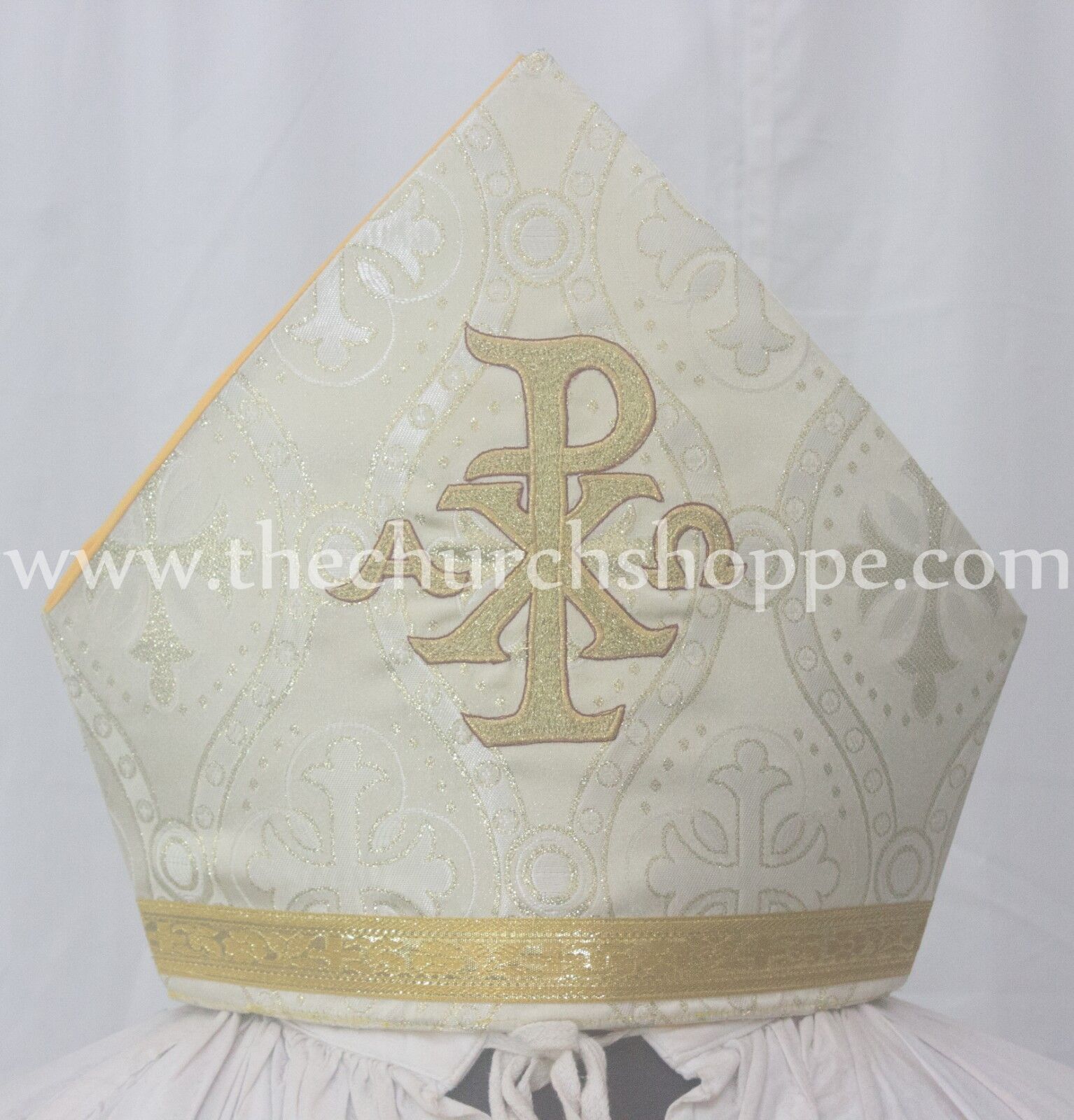 New Metallic Gold Mitre with CHI RHO embroidery,mitra,Bishop's Mitre, New