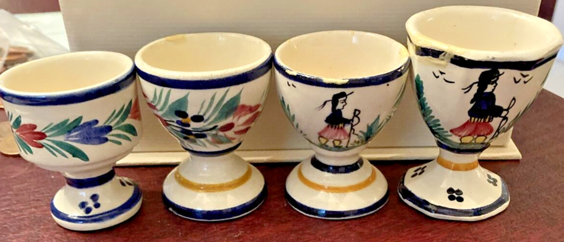 Quimper  Vintage  set of 4 hand decorated  Egg cups signed