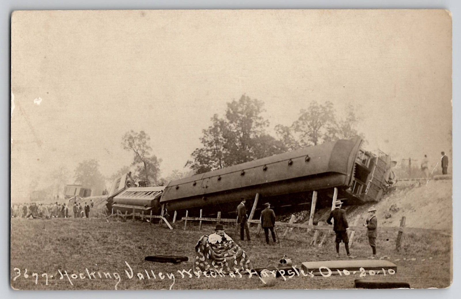 1910 Train Wreak Derailment Harpster Ohio 2 Deaths Hocking County RPPC Postcard