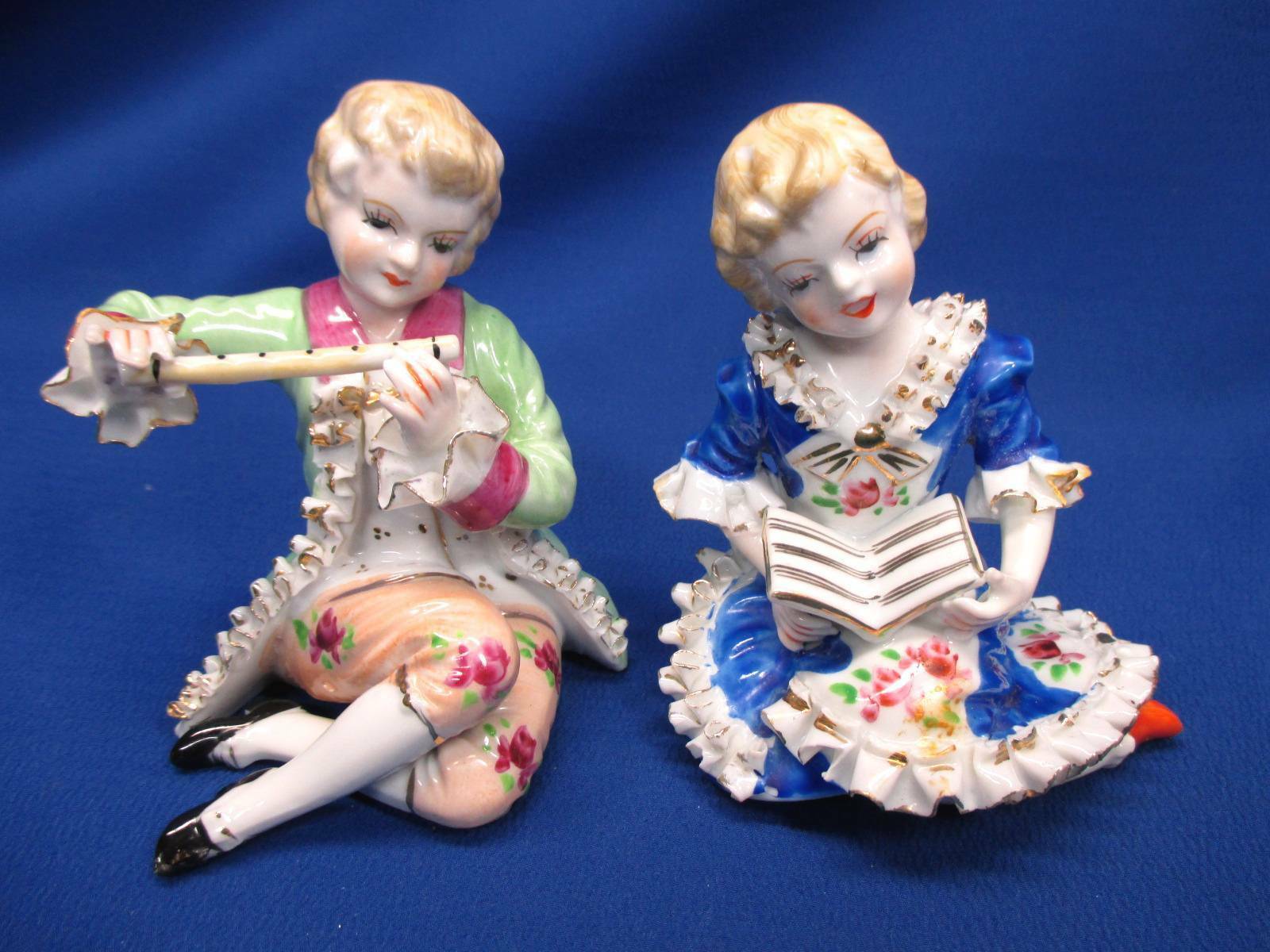 WALES HAND-PAINTED JAPAN PORCELAIN BOY & GIRL FIGURINES IN 18TH CENTURY DRESS