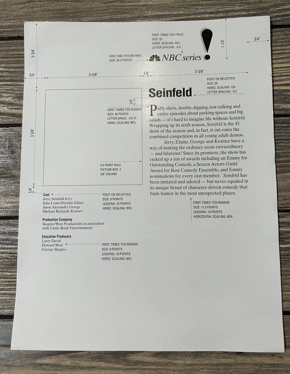 Vintage NBC Series Seinfield Fact Sheet Paper Press Release J
