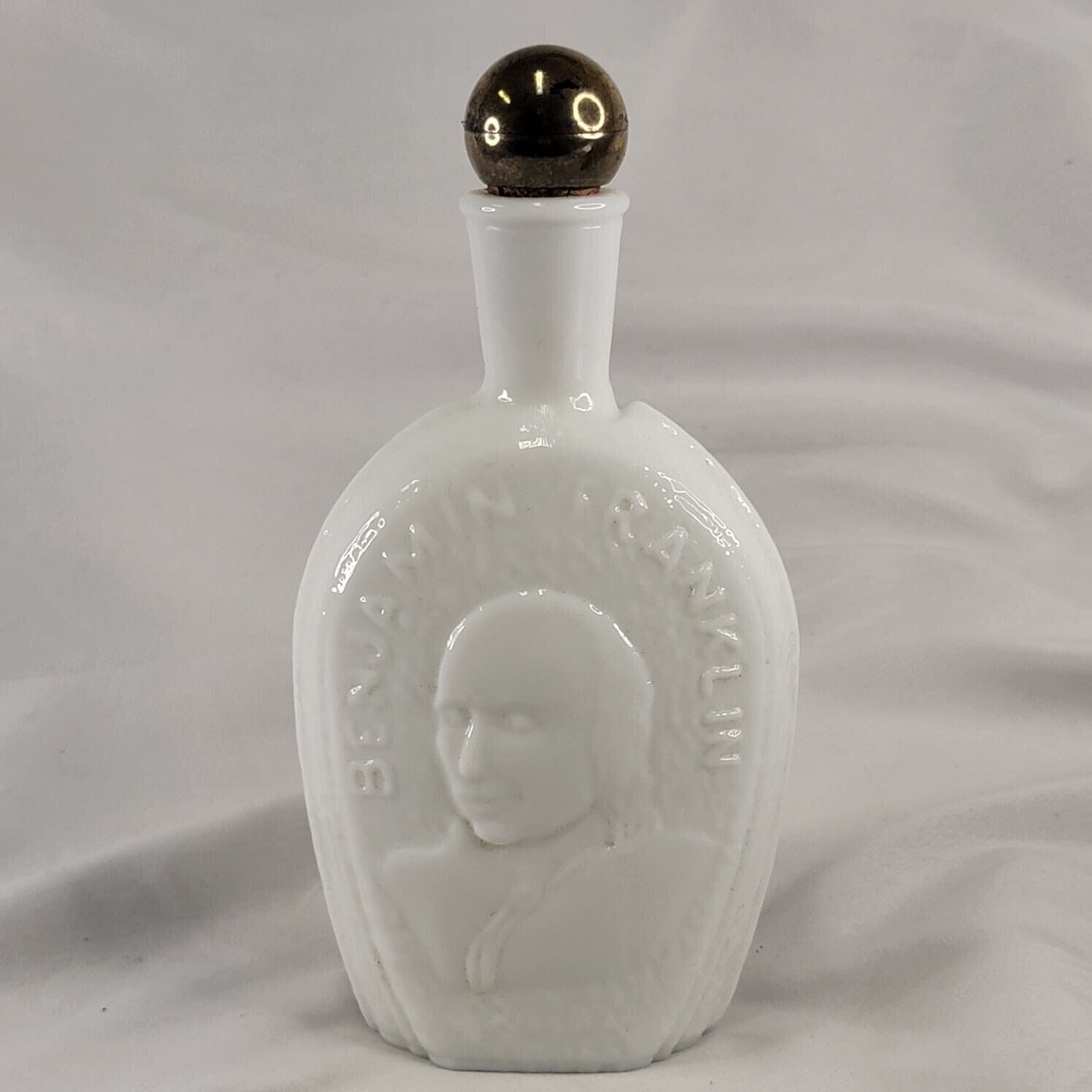 Vintage Benjamin Franklin Bottle Glass House White Decanter Appears Empty 8.5\