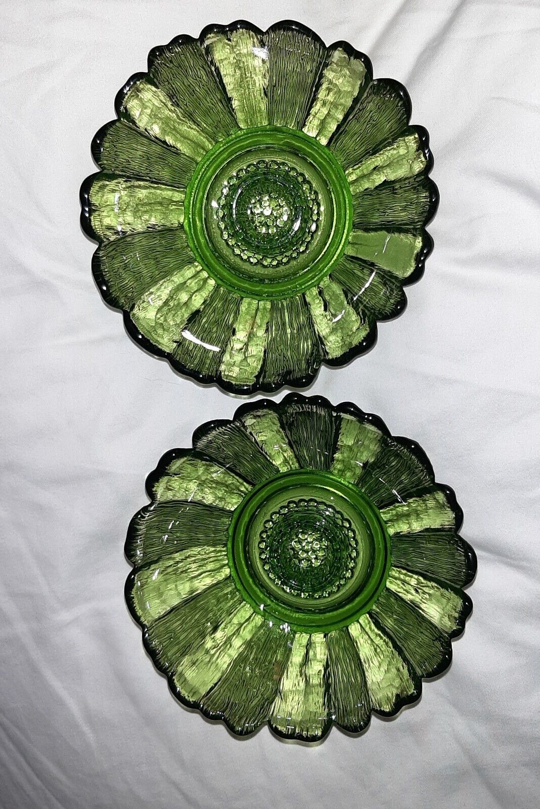 Vintage Anchor Hocking Avocado Green Glass Textured Taper Candle Holders Set 2