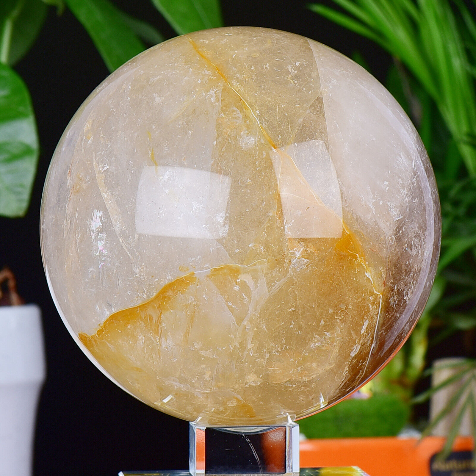 7.01LB Naturally Yellow Multi-inclusions Crystal Rainbow Crystal Sphere