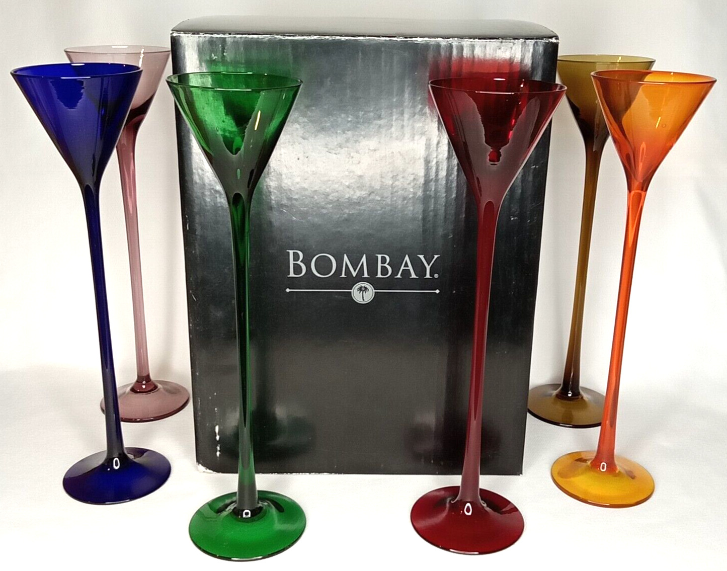 Bombay La Grande Cordials Multi-Colored Long Stemmed Tall Liquor Glass With Box