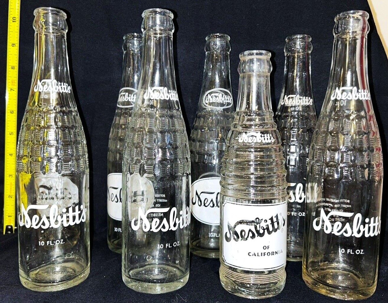 Vintage Nesbitt's Soda Bottles 7 Glass Soda Pop Bottles Nice Shape {A4}