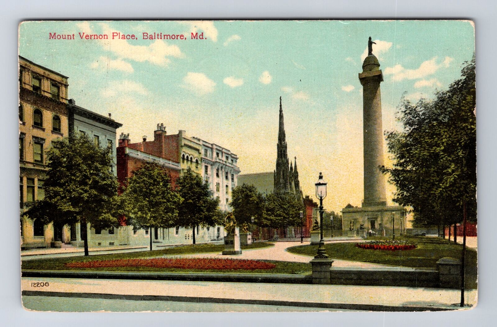 Baltimore MD-Maryland, Mount Vernon Place, Antique Vintage c1912 Postcard