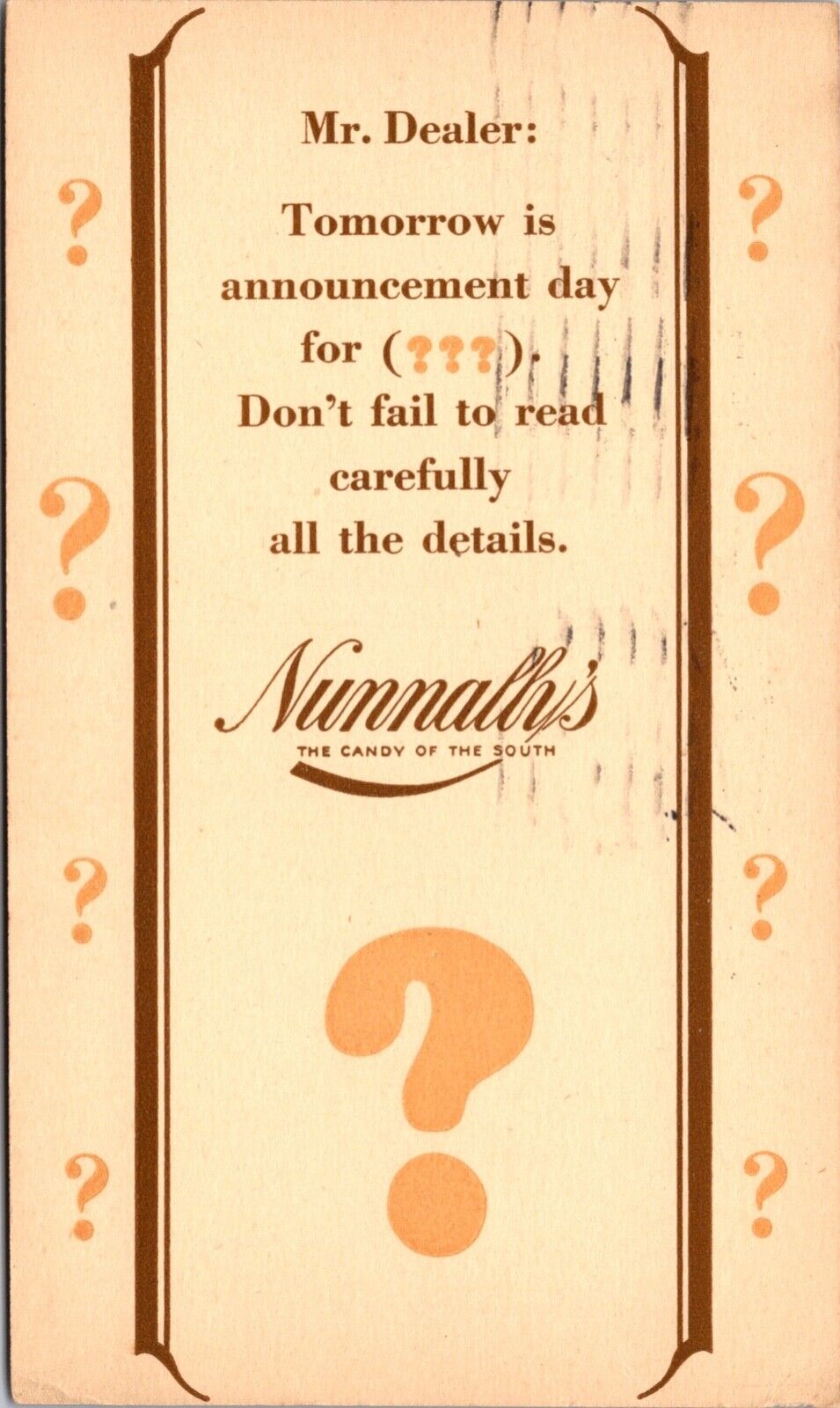 Advertising Postcard Nunnally\'s The Candy Of The South