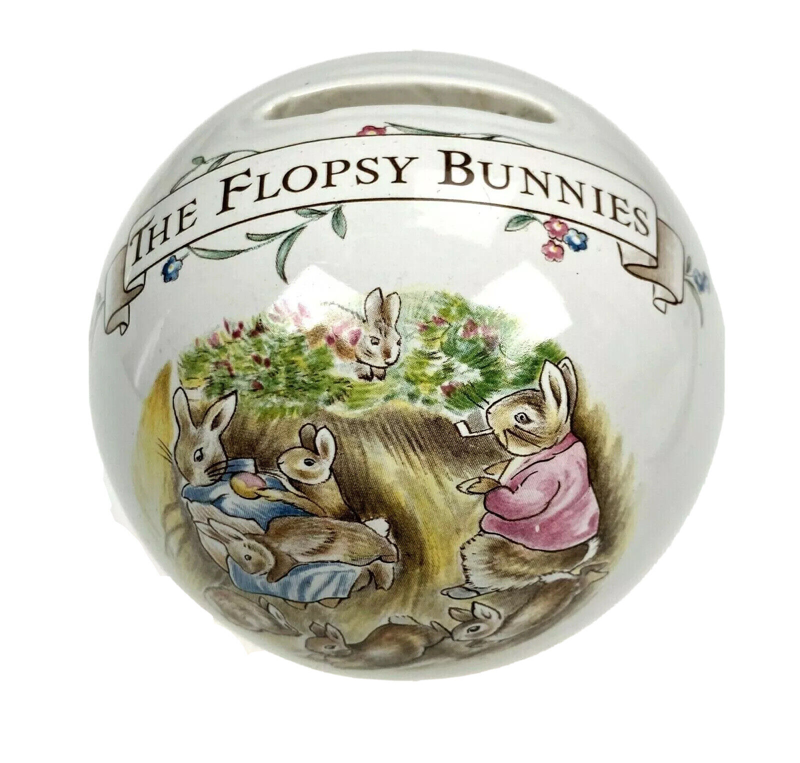 The Flopsy Bunnies Beatrix Potter Royal Albert Round Coin Bank Vtg 1986 England‌