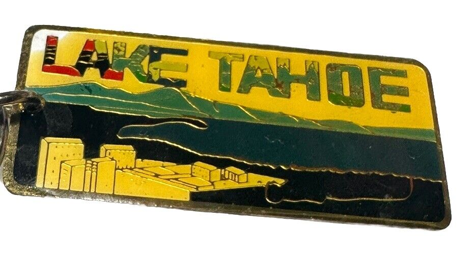 1986 Lake Tahoe Nevada Mountains Lake Skyline Buildings Travel Vintage Keychain
