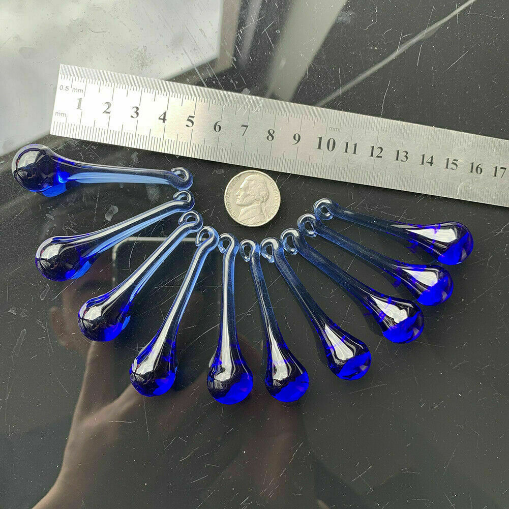 10PC 80MM Smooth Blue Waterdrop Crystal Glass Hanging Suncatcher Chandelier DIY