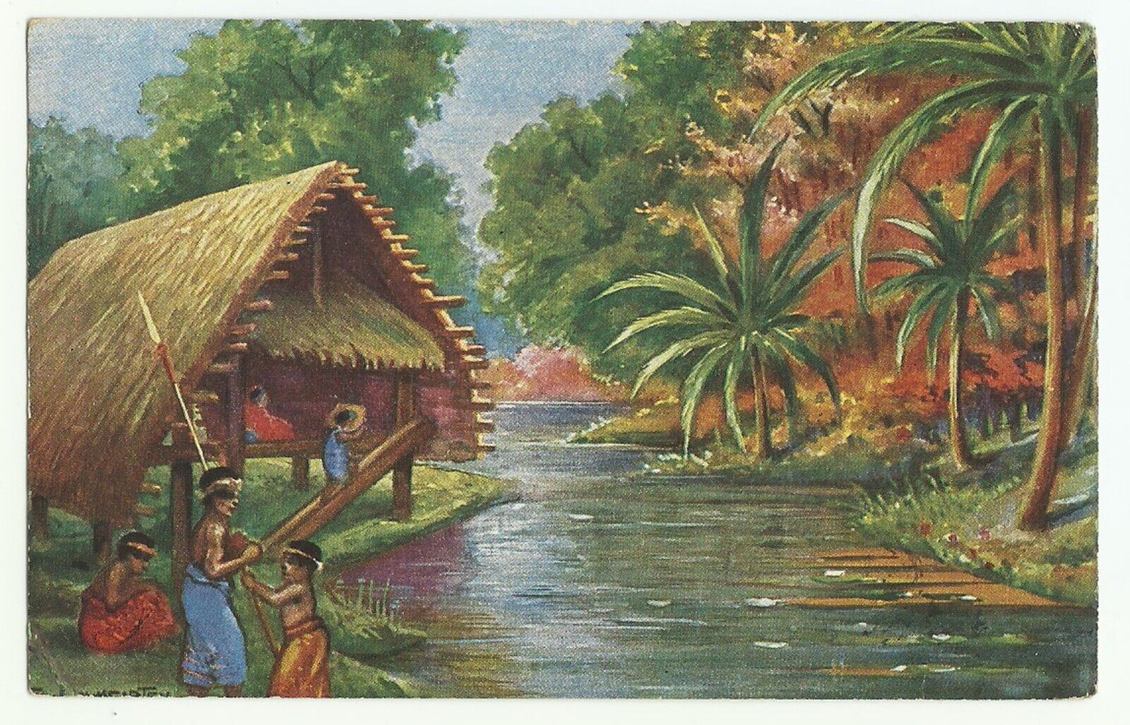 Papua New Guinea, Vintage Postcard, Colonial Painting, WWI German, Mannheim 1915