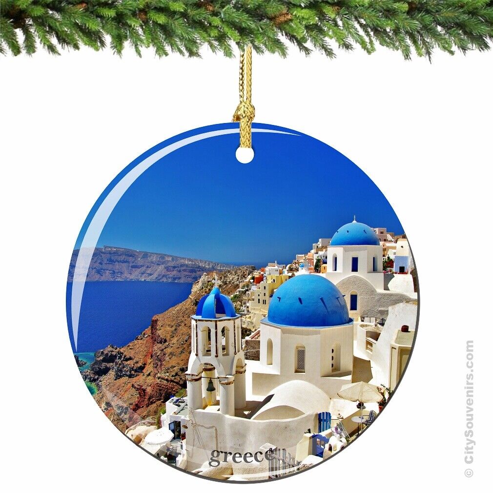 Santorini Greek Island Porcelain Ornament - Greece Christmas Souvenir Gift