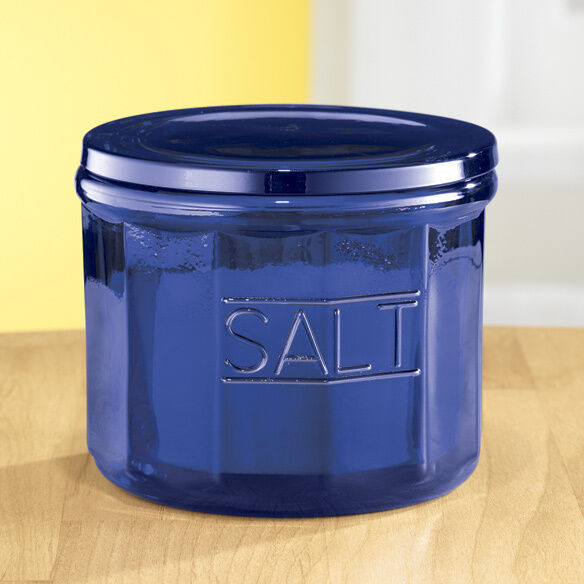 Classic vintage style blue  depression glass lidded salt storage jar cellar new