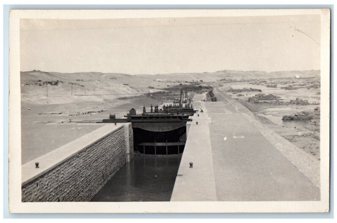 c1920's General Dam Locks Water River View Assouan Egypt RPPC Unposted Postcard