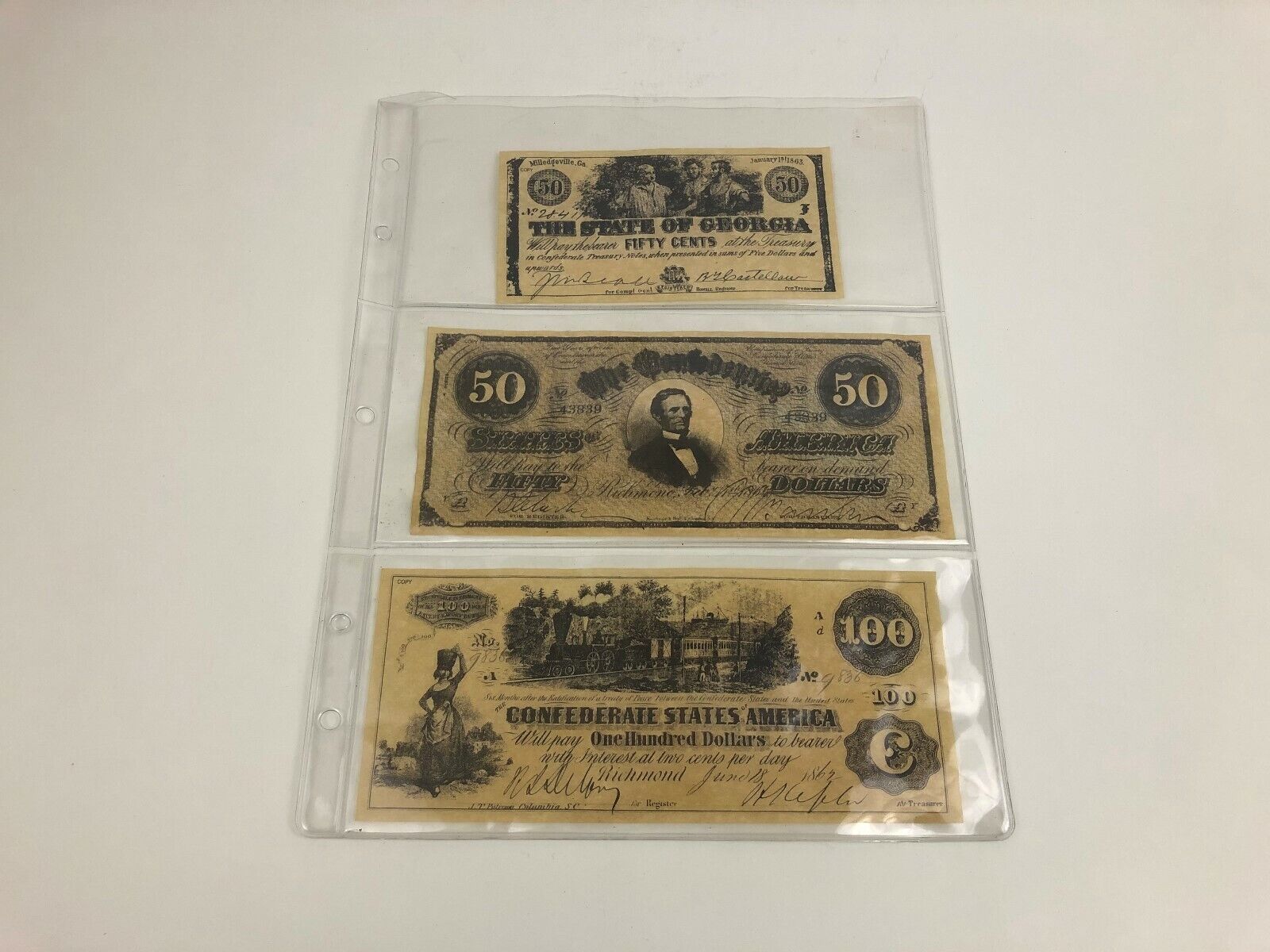 Confederate Currency Money Notes COPIES Lot of 3 Different Marked COPY Unusual