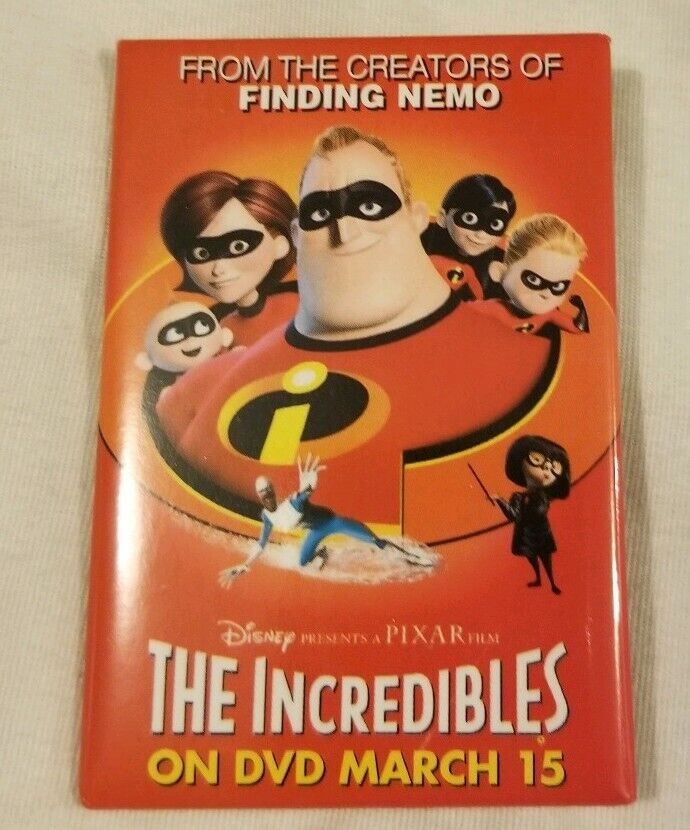 Rare Disney's The Incredibles Button Pin Pinback Disney Pixar DVD Promo