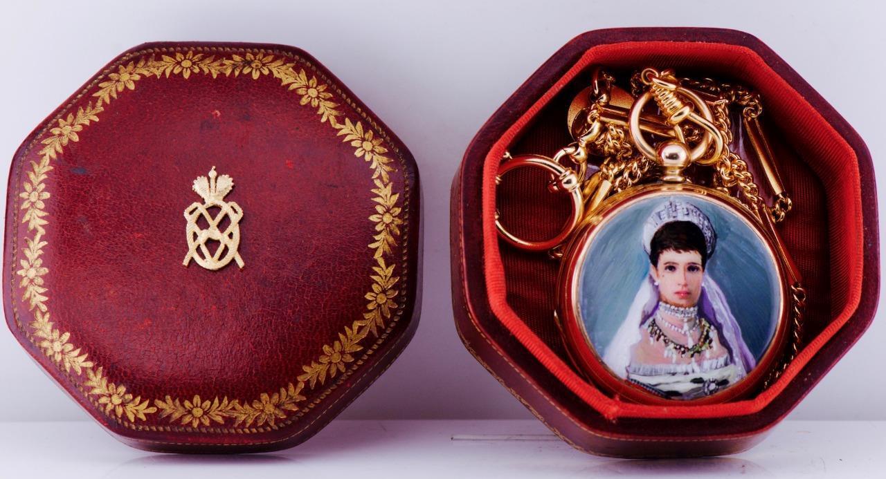 Antique Hand Painted Enamel 18k Gold Pocket Watch-Russ Empress Maria Feodorovna