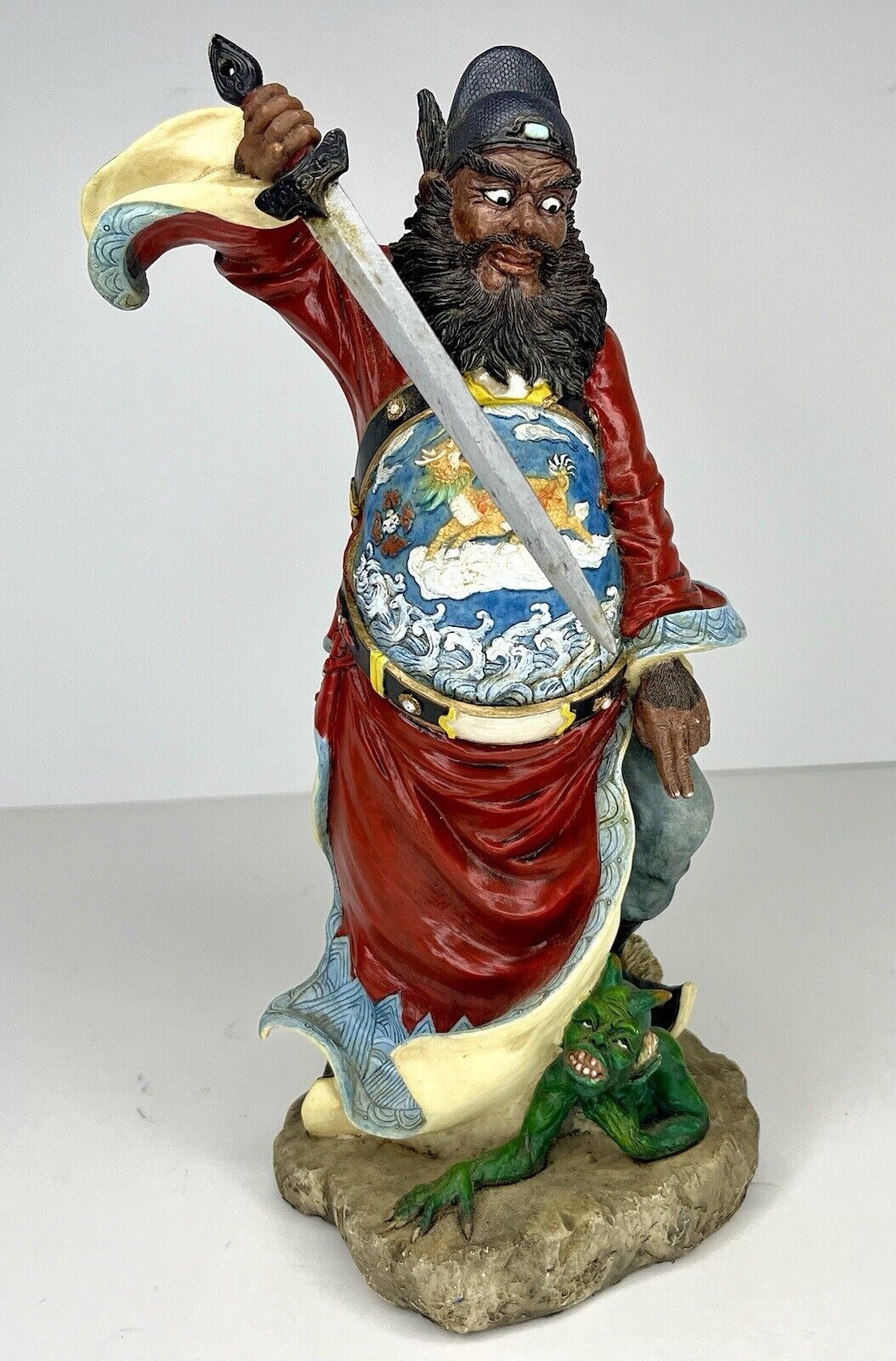 Vintage Chinese Warrior W/ Sword & Goblin Resin Statue Summit Collection Damaged