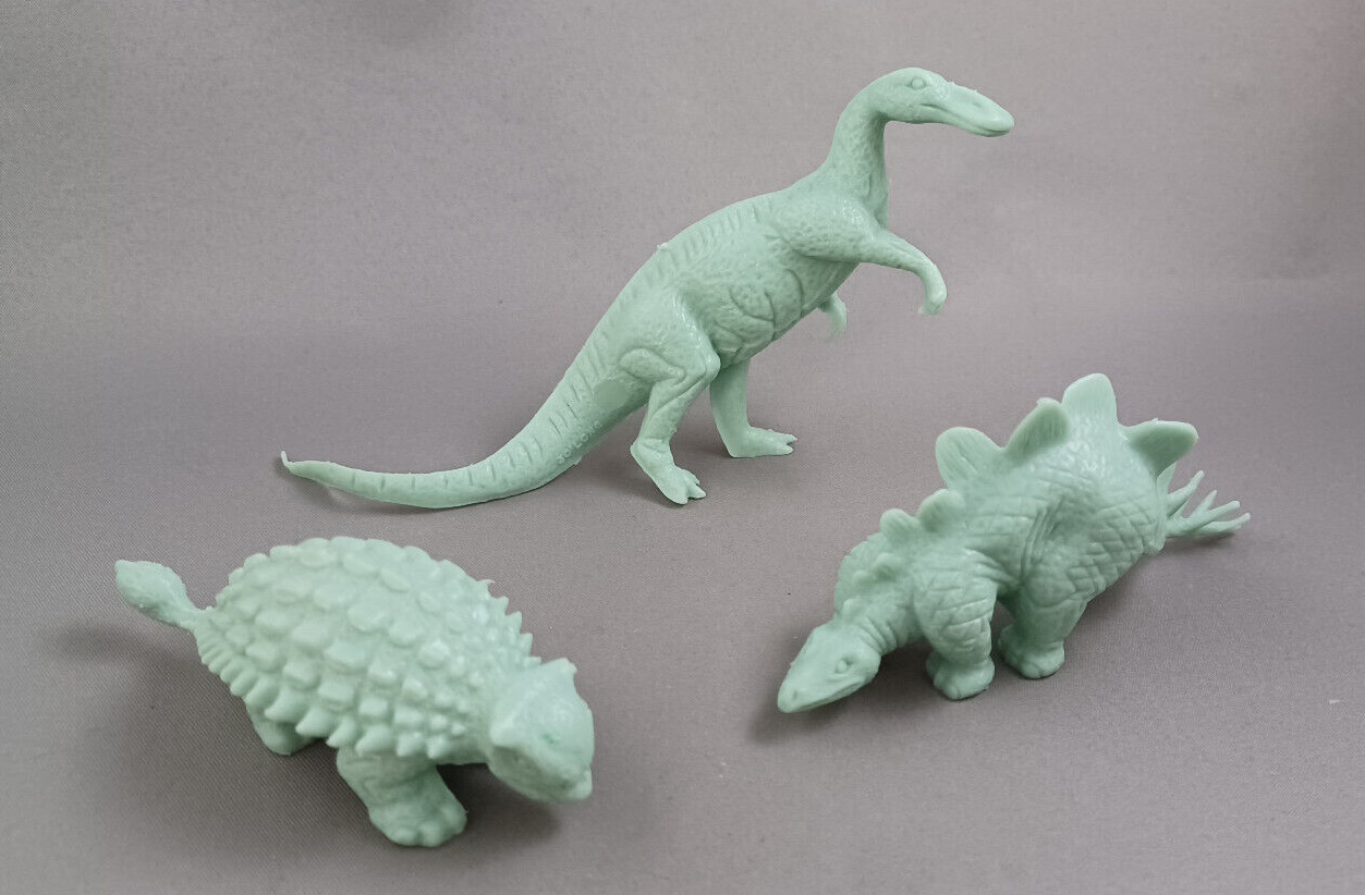 Marx 1970s Dinosaurs Vintage Green Plastic Prehistoric Playset Figures Lot of 3