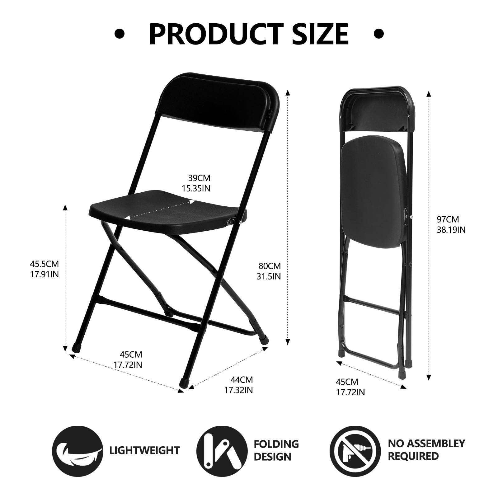 Pack Plastic Folding Chairs 350lb Capacity Portable Commercial Chair, Black
