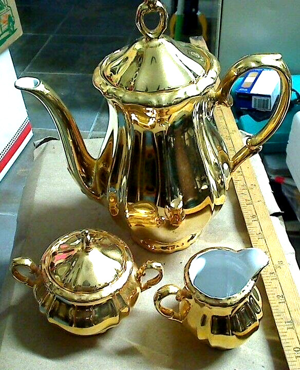 Vintage Bareuther Bavarian Porcelain Tea Set from Germany Gold Mint Condition