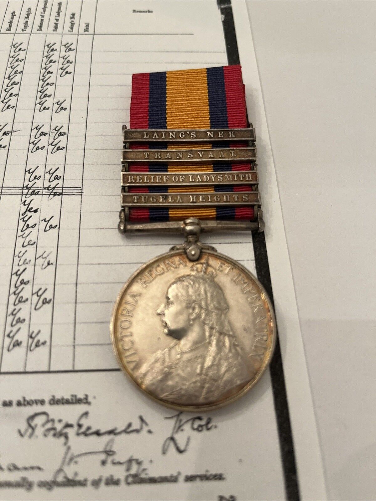 1902 Queen's South Africa Medal ~ British campaign medal with 4 Clasps
