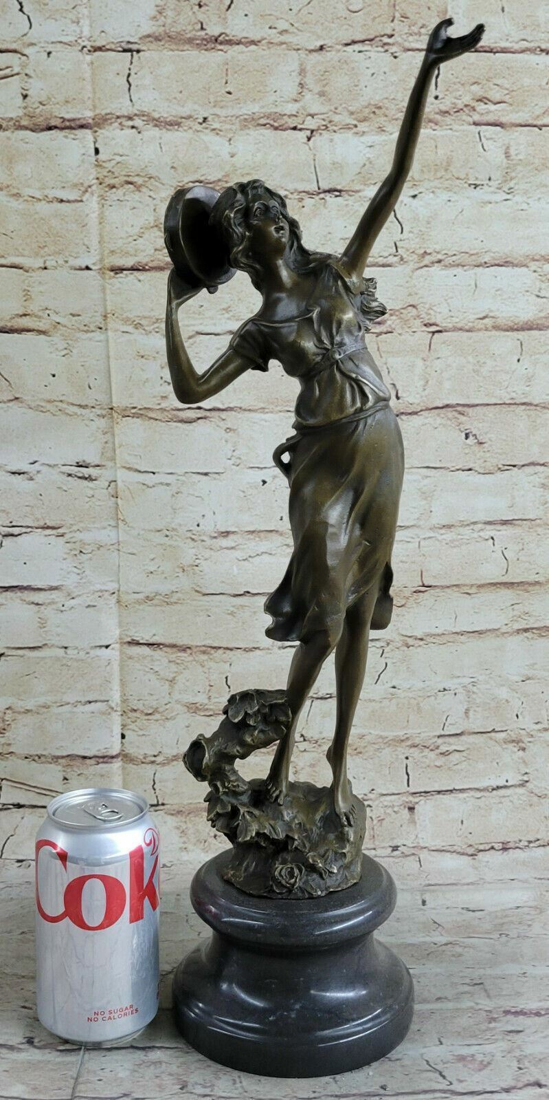 100% Solid Real Bronze Sculpture Dancer with Tambourine Signed A.Moreau Art SALE