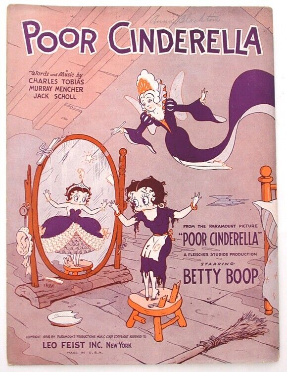 Betty Boop 1934 Sheet Music Poor Cinderella Paramount Pictures Tobias Vintage