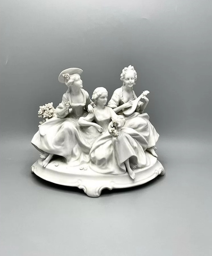 Antique Unter Weiss Bach Three Ladies Glazed Porcelain Figurine Marked Germany