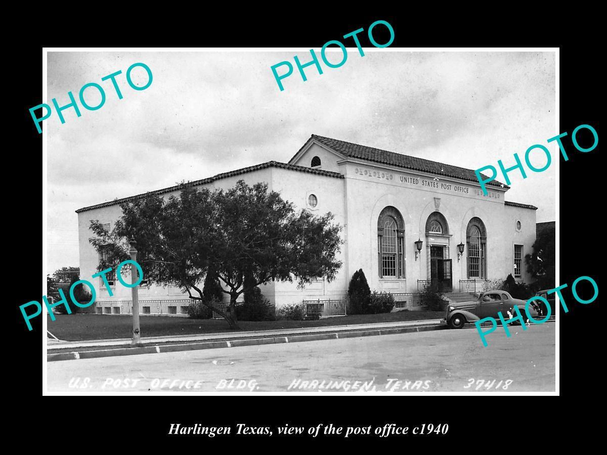 OLD LARGE HISTORIC PHOTO HARLINGEN TEXAS, THE POST OFFICE BUILDING c1940
