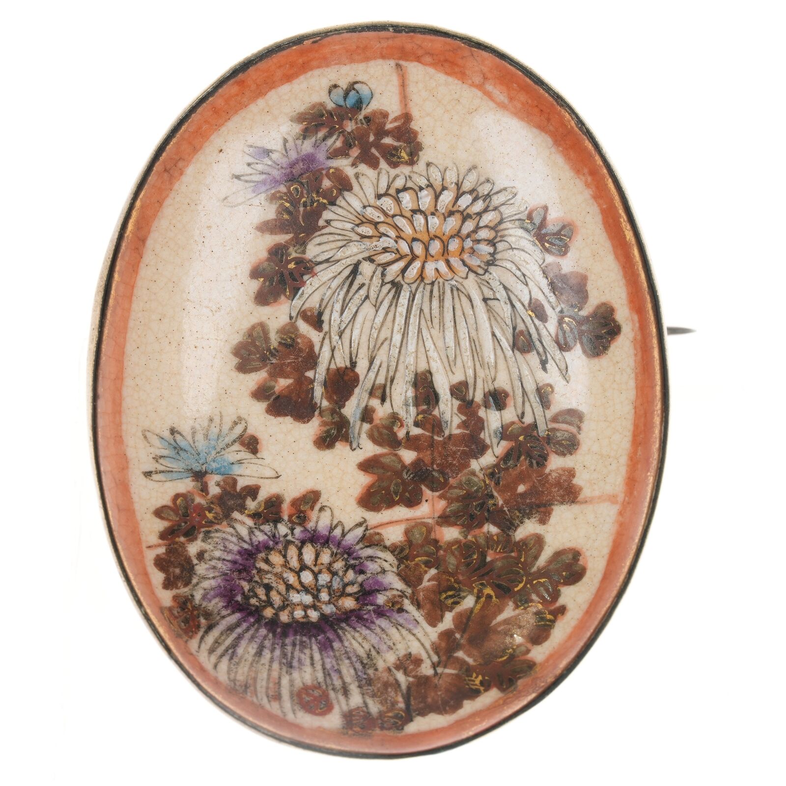 c1900 Japanese Satsuma floral brooch pin
