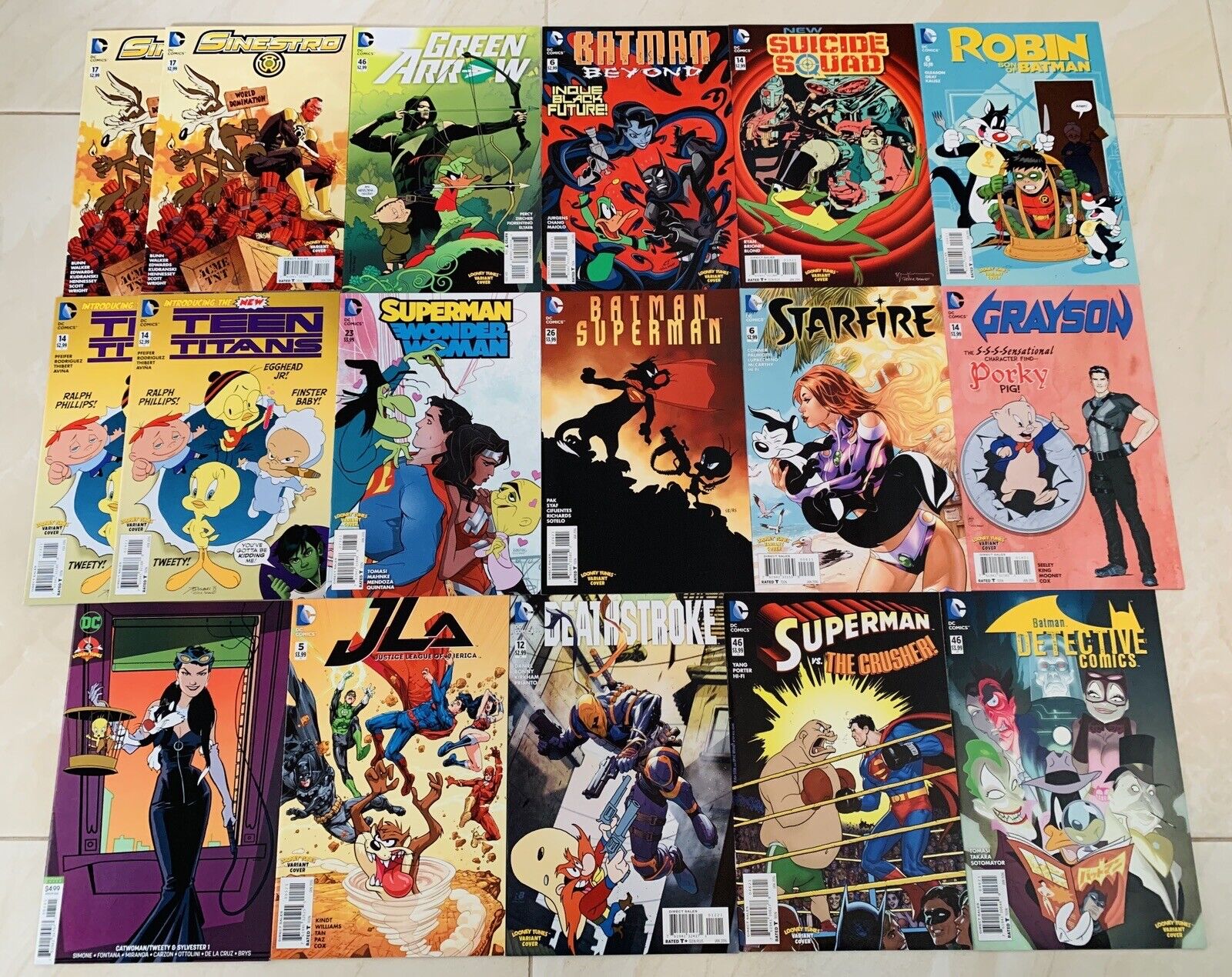 DC Comics New 52 LOONEY TUNES Variant Covers Set Lot of 17 Batman Superman +more