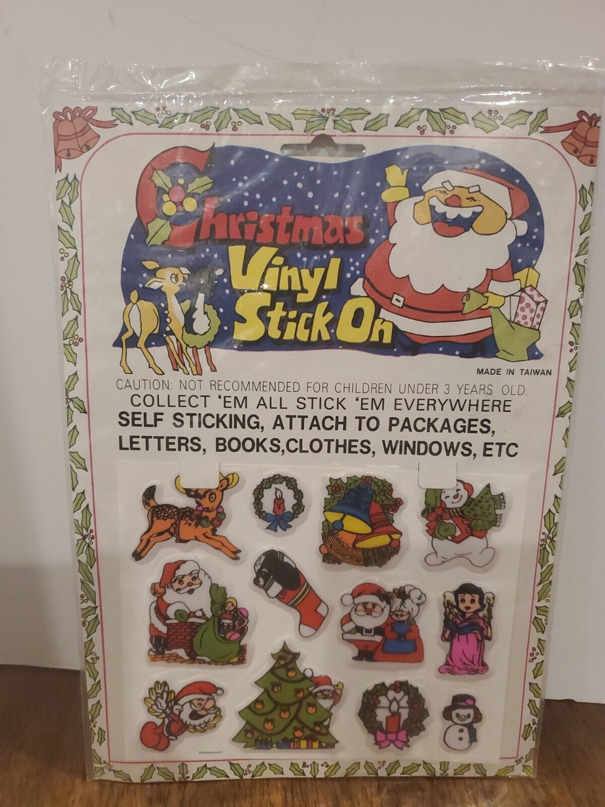 Vintage Puffy Stickers Christmas Vinyl Stick Ons One Sheet  Santa 12 Stickers