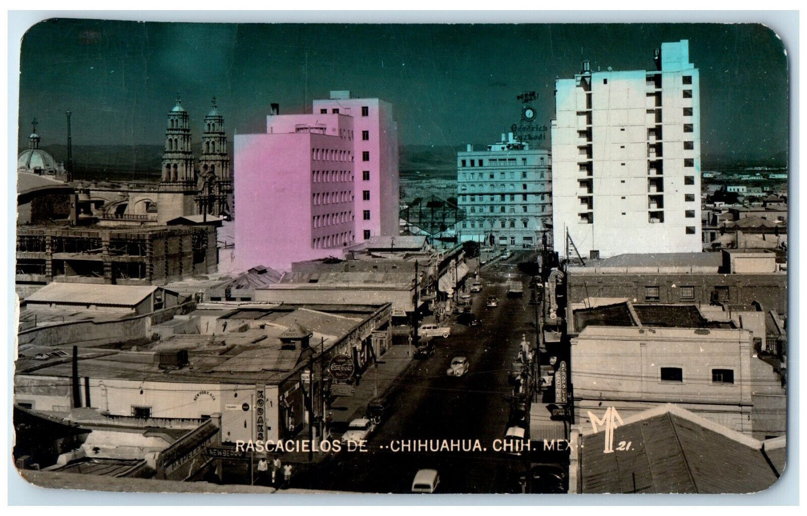 c1940's Night Scene Chihuahua Skyscrapers Chihuahua Mexico RPPC Photo Postcard