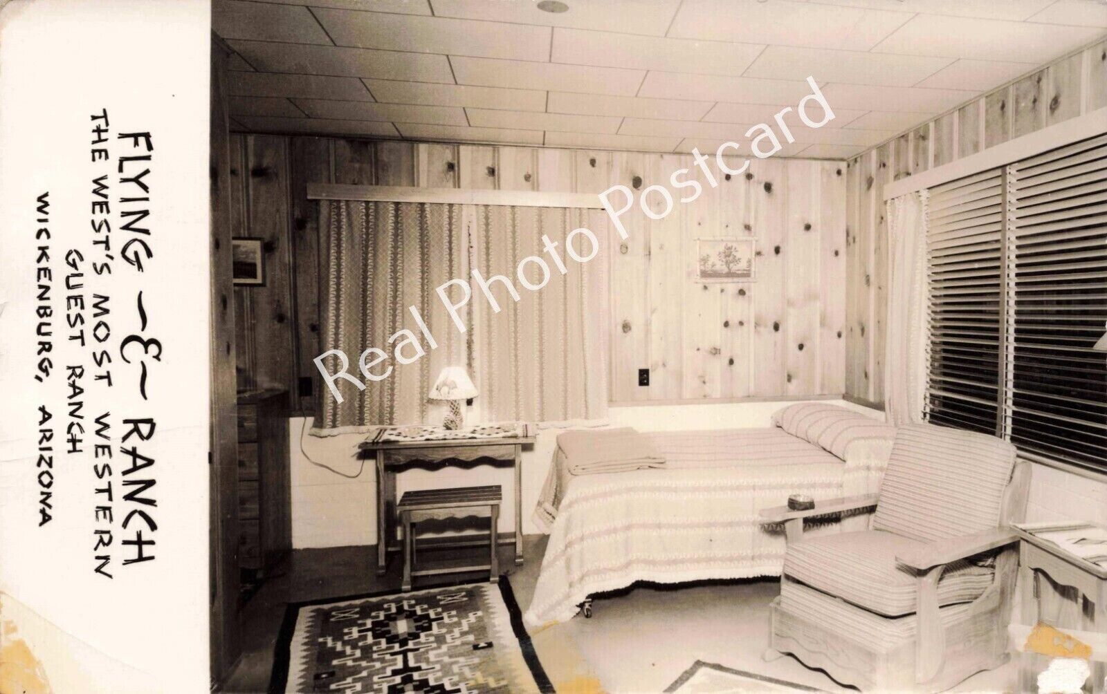 RPPC Flying E Ranch Wickenburg Arizona Guest Room Vintage Real Photo Postcard
